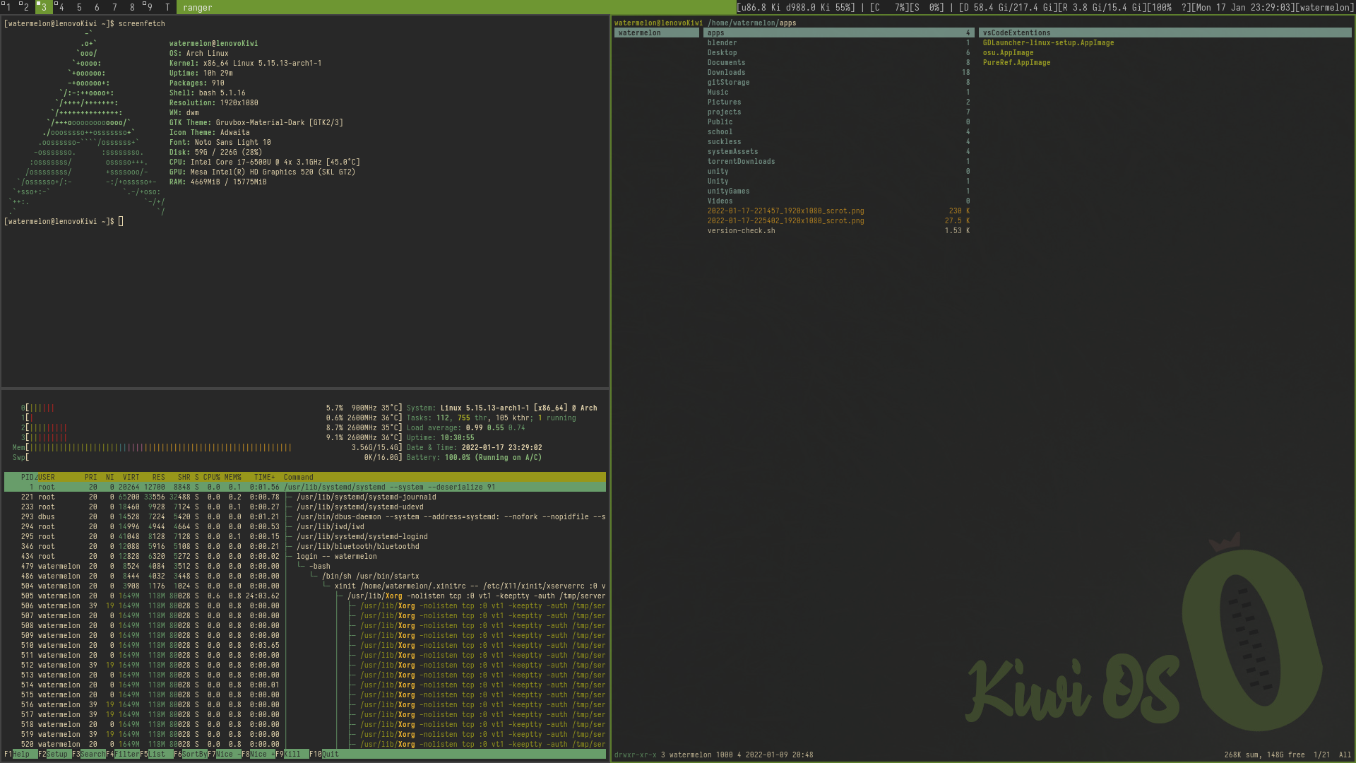 KiwiOS showing apps running